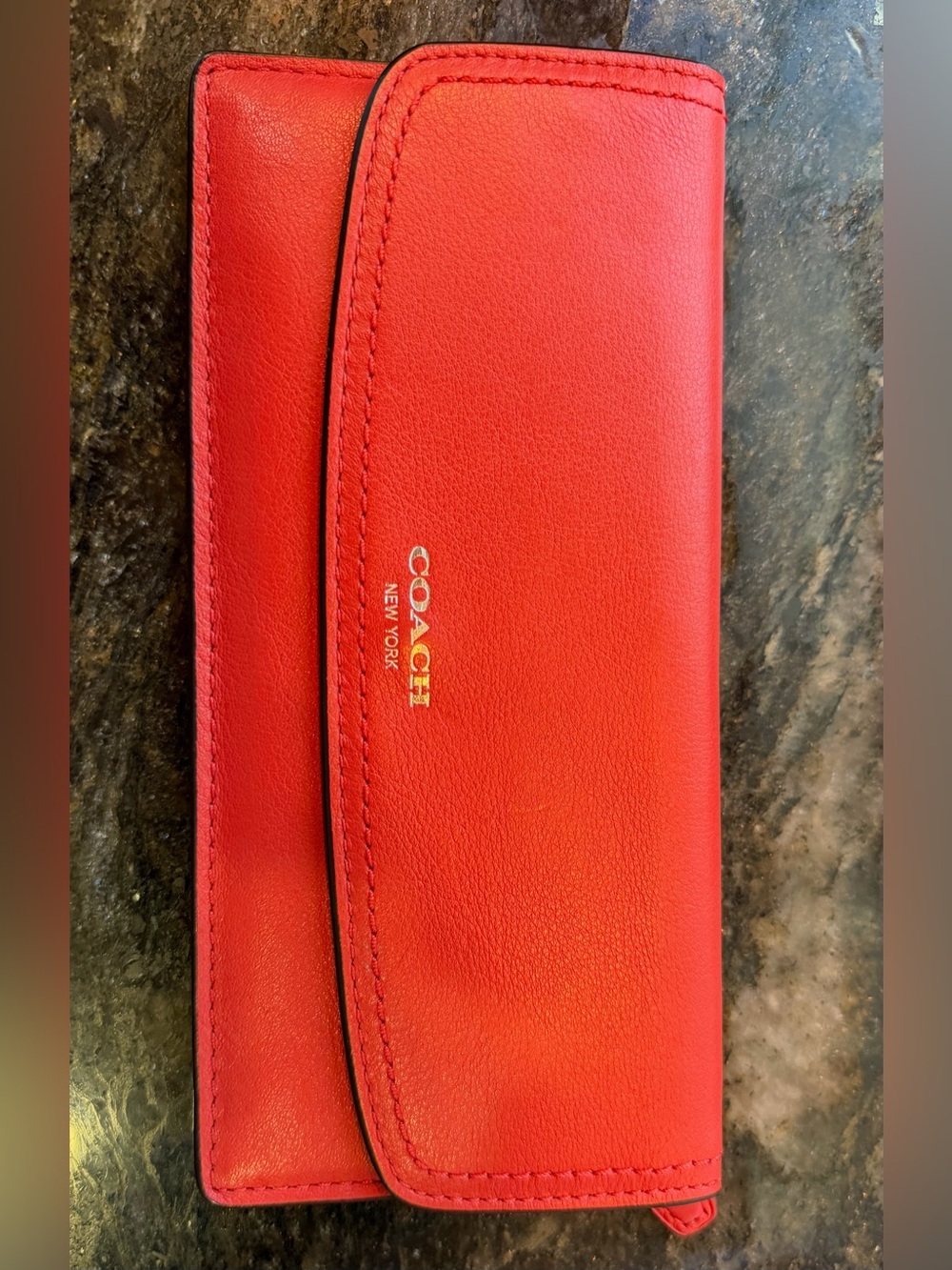 Coach Slim Envelope Red Leather Wallet Silver Print Gorgeous